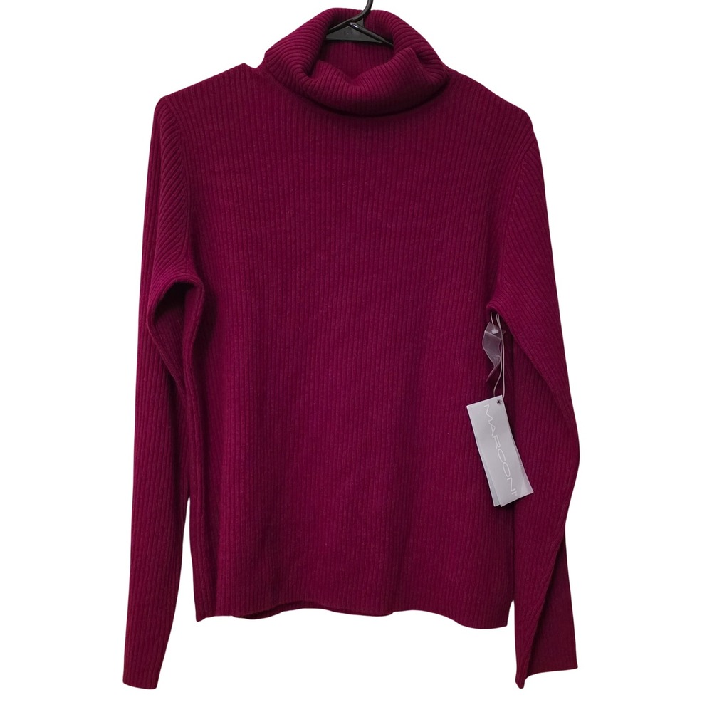 Marconi 100% Cashmere Ribbed Turtleneck Sweater Magenta Pink Womens Medium NWT